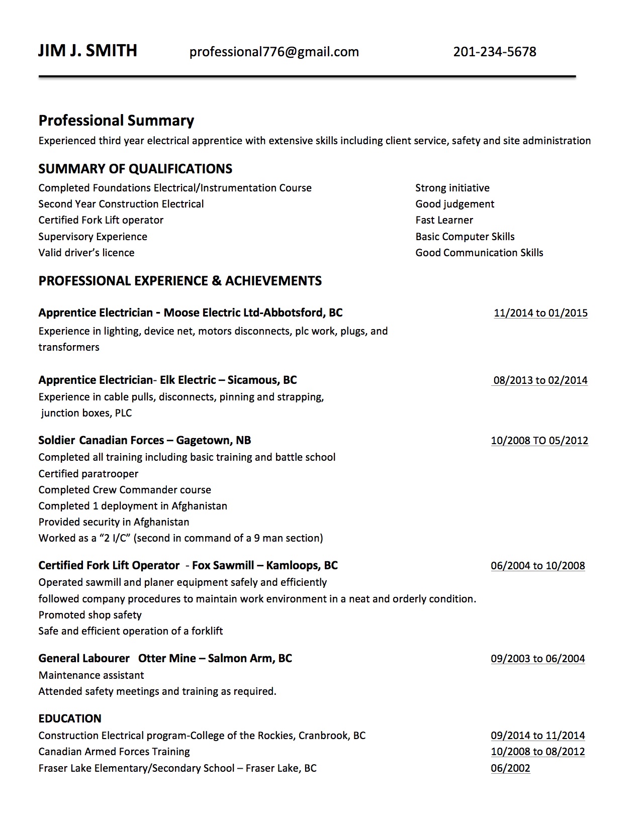 Resume sample